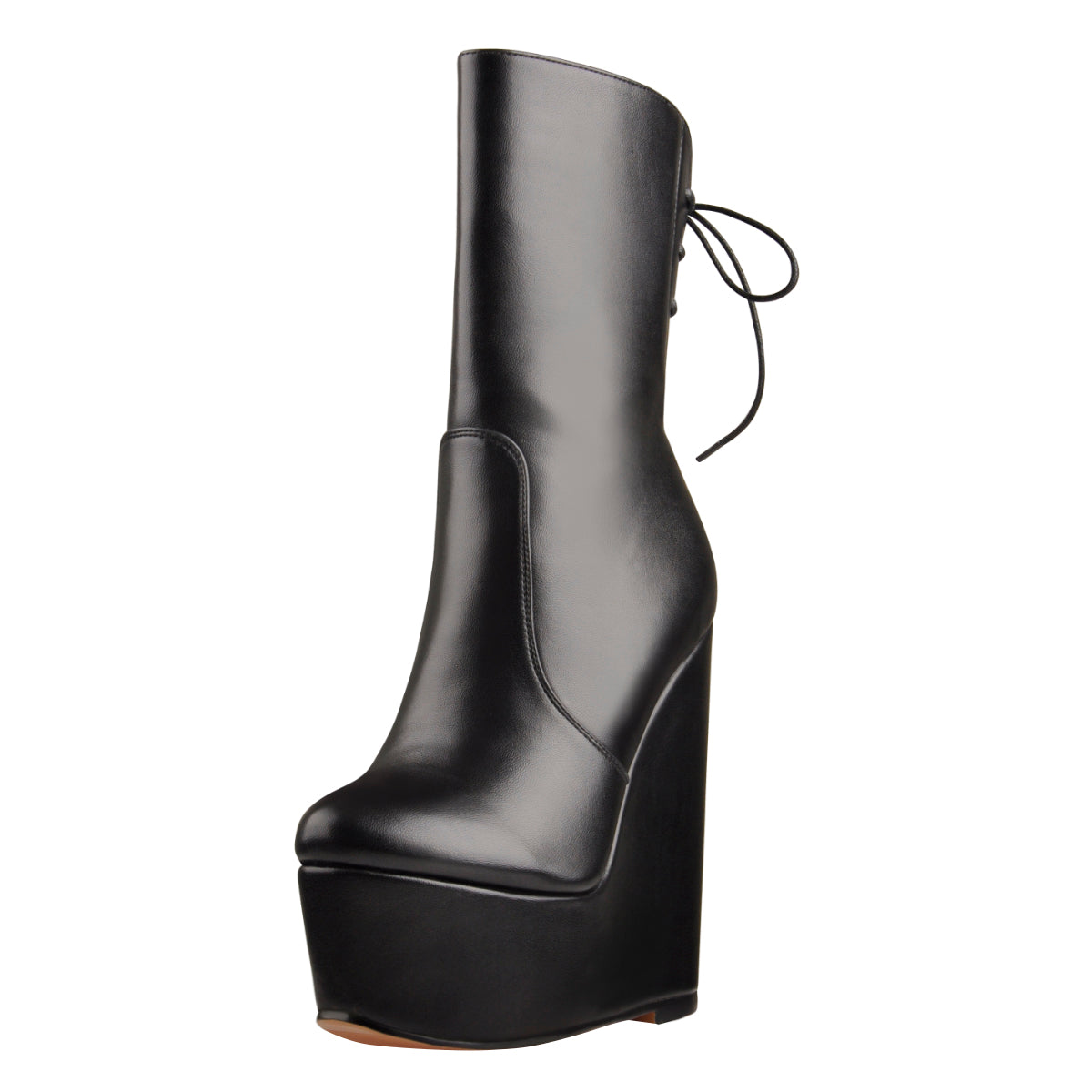 Round Toe Black Lace Up Zip Wedges Ankle Boots - Onlymaker Popular