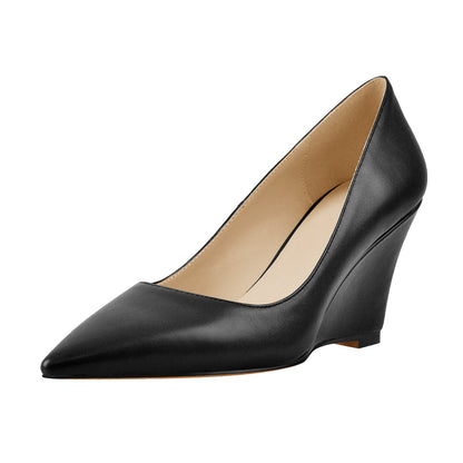 Black Pointed Toe Wedge High Heel Pumps - Onlymaker Value