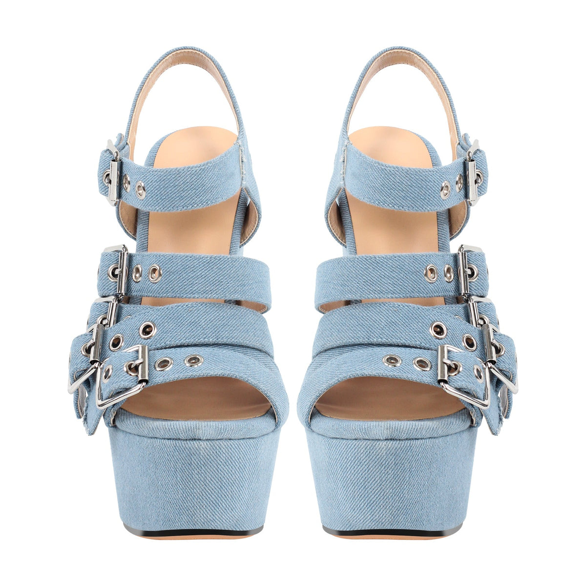 Denim Platform Wedge Heel Buckle Strap Sandals - Onlymaker Hot Sale