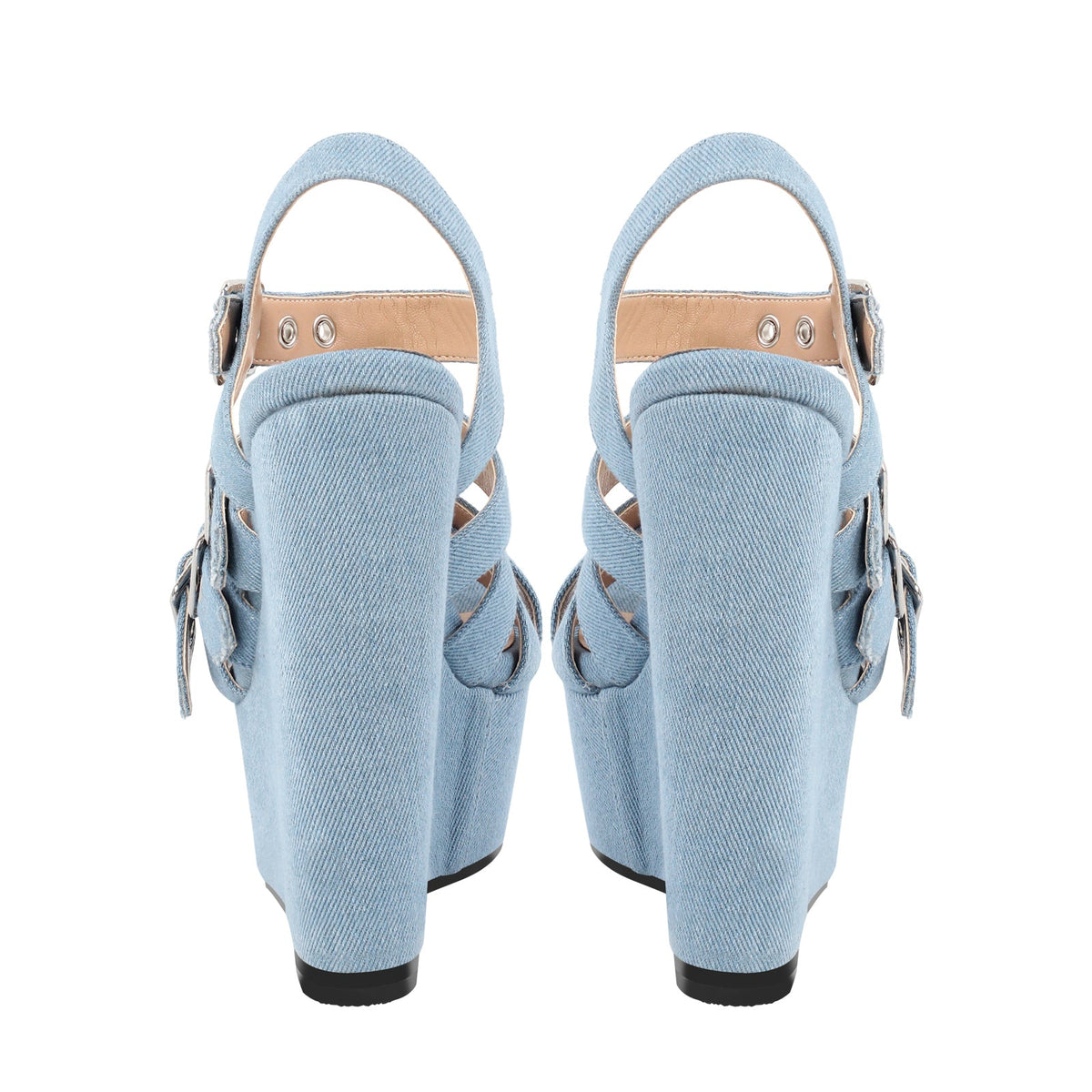 Denim Platform Wedge Heel Buckle Strap Sandals - Onlymaker Hot Sale