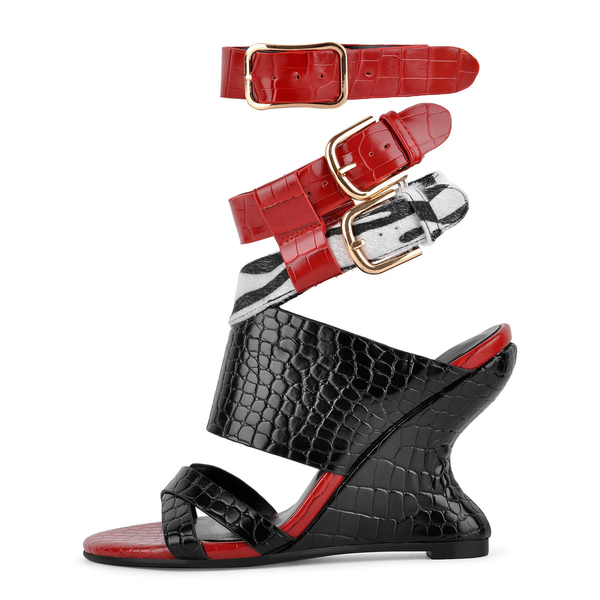 Stone Buckle Straps Wedge Heel Sandals - Onlymaker Featured