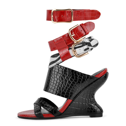 Stone Buckle Straps Wedge Heel Sandals - Onlymaker Featured