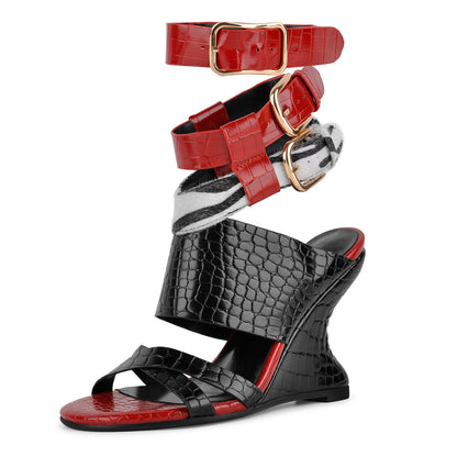 Stone Buckle Straps Wedge Heel Sandals - Onlymaker Featured