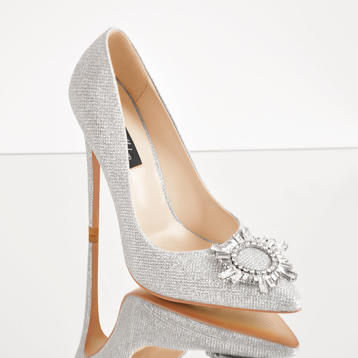 Silver Diamante Buckle Pointed Toe High Heel Pumps - Onlymaker Essential