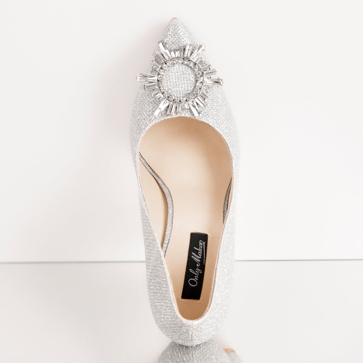 Silver Diamante Buckle Pointed Toe High Heel Pumps - Onlymaker Essential