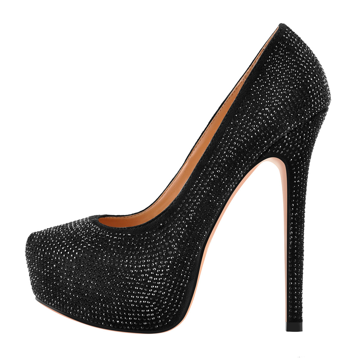 Black Platform Glitter Round Toe Stilettos Pumps - Onlymaker Hot Sale
