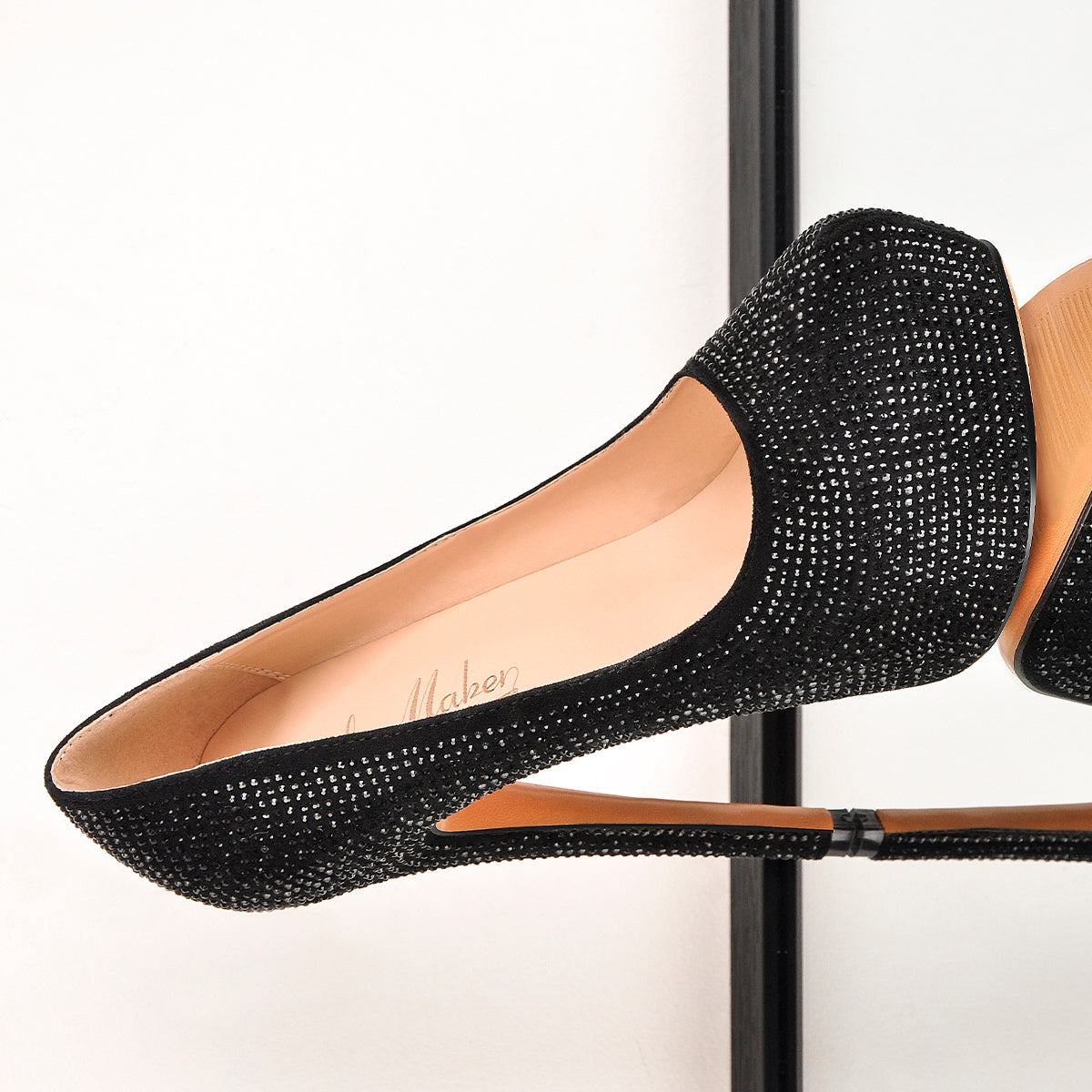 Black Platform Glitter Round Toe Stilettos Pumps - Onlymaker Hot Sale