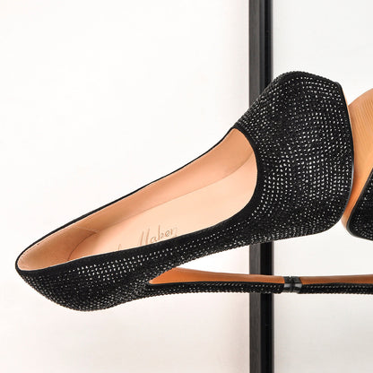 Black Platform Glitter Round Toe Stilettos Pumps - Onlymaker Hot Sale