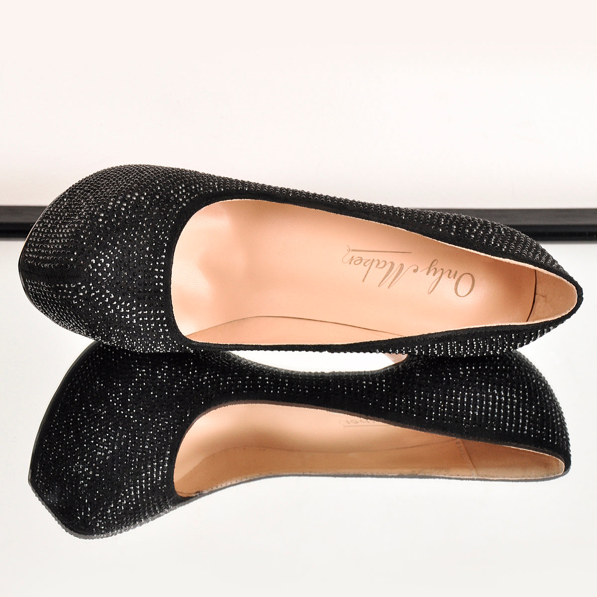 Black Platform Glitter Round Toe Stilettos Pumps - Onlymaker Hot Sale