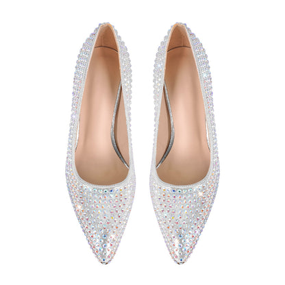 Rhinestone Pointed Toe Chunky Heel Pumps - Onlymaker Classic