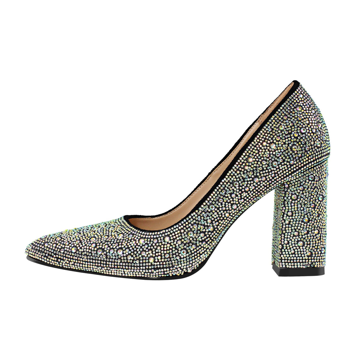 Rhinestone Pointed Toe Chunky Heel Pumps - Onlymaker Quality