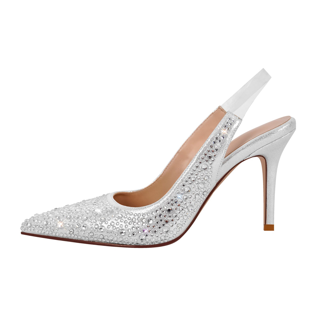 Rhinestone Pointed Toe Slingback High Heel Pumps - Onlymaker Featured