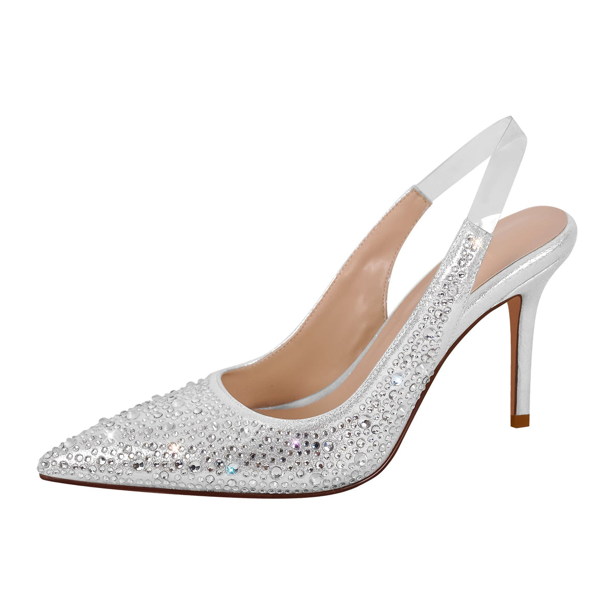 Rhinestone Pointed Toe Slingback High Heel Pumps - Onlymaker Featured