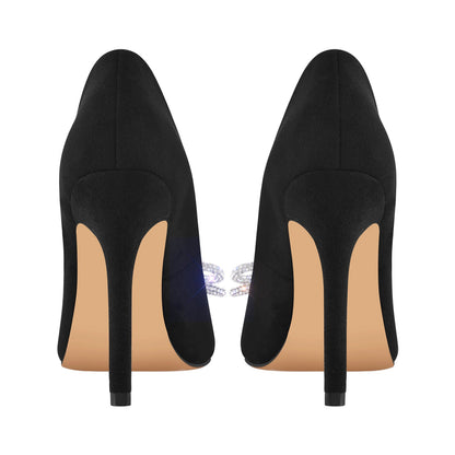 Rhinestone Bow Pointed Toe Black Suede Heels Stiletto Pumps - Onlymaker Quality