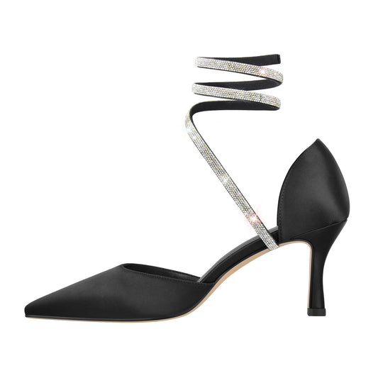 Black Chunky Heel Rhinestones Pumps - Onlymaker Customer Favorite