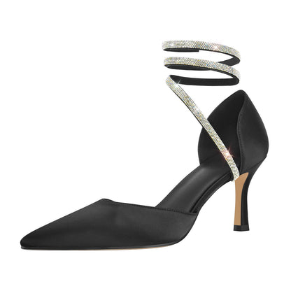 Black Chunky Heel Rhinestones Pumps - Onlymaker Customer Favorite