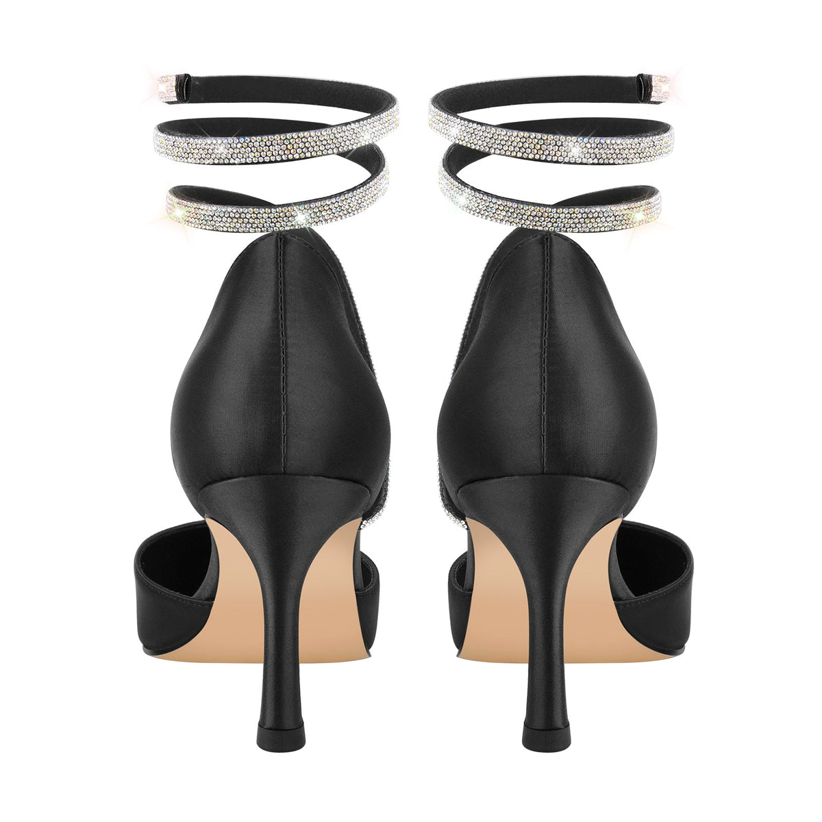 Black Chunky Heel Rhinestones Pumps - Onlymaker Customer Favorite