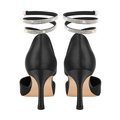 Black Chunky Heel Rhinestones Pumps - Onlymaker Customer Favorite
