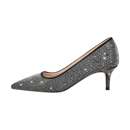 Rhinestone Pointed Toe Kitten Heel Pumps - Onlymaker Value
