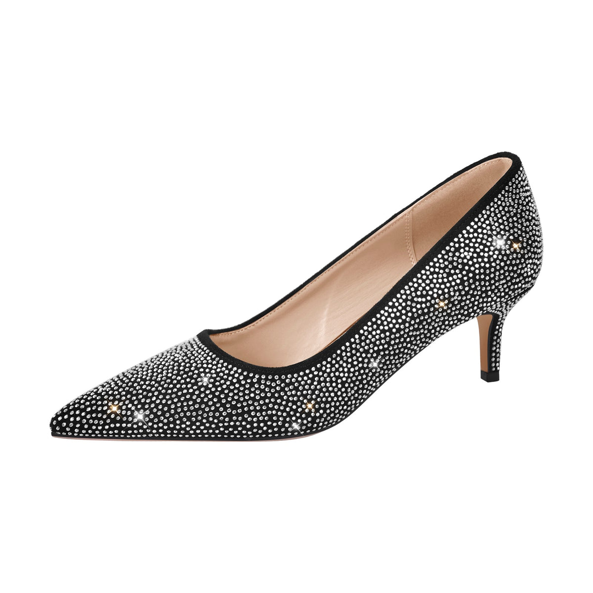 Rhinestone Pointed Toe Kitten Heel Pumps - Onlymaker Value