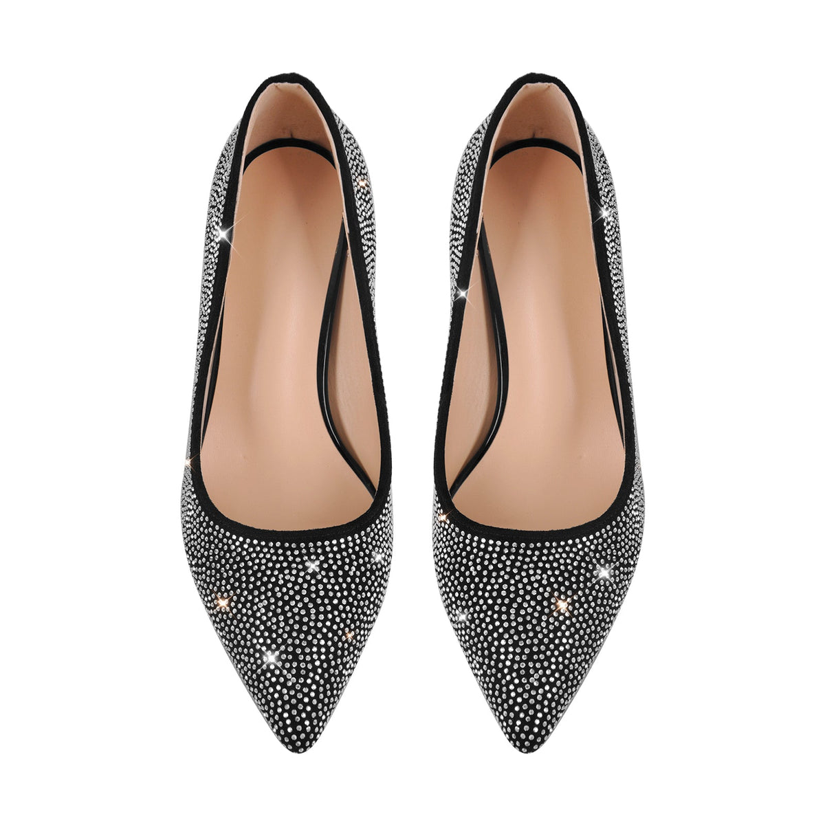 Rhinestone Pointed Toe Kitten Heel Pumps - Onlymaker Value