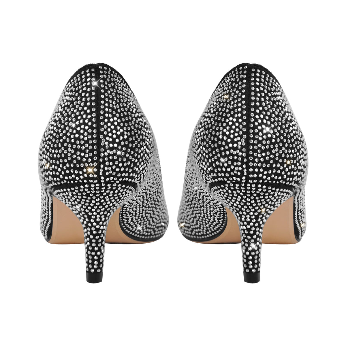 Rhinestone Pointed Toe Kitten Heel Pumps - Onlymaker Value