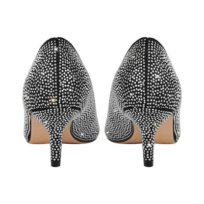 Rhinestone Pointed Toe Kitten Heel Pumps - Onlymaker Value