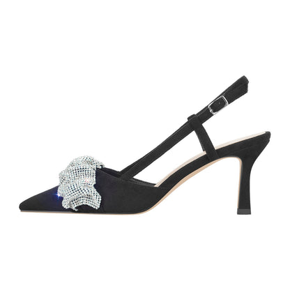 Rhinestone Pointed Toe Slingback Pumps - Onlymaker Recommended