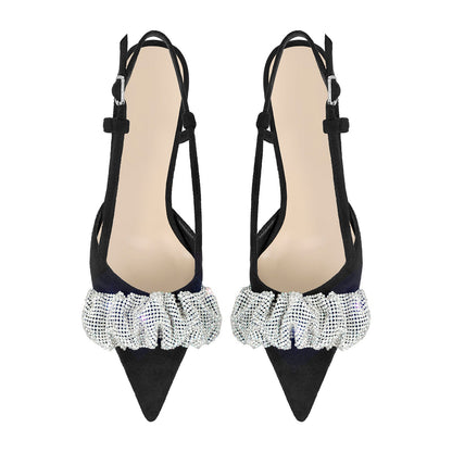 Rhinestone Pointed Toe Slingback Pumps - Onlymaker Recommended