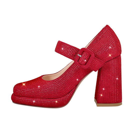 Rhinestone Square Toe Mary Jane Pumps - Onlymaker Recommended