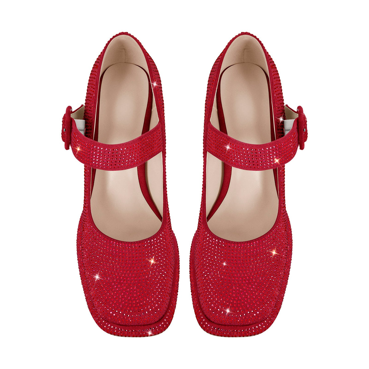 Rhinestone Square Toe Mary Jane Pumps - Onlymaker Recommended