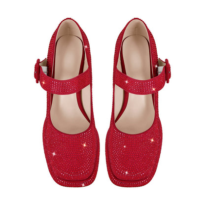 Rhinestone Square Toe Mary Jane Pumps - Onlymaker Recommended
