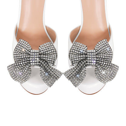 Rhinestone Bow Platform Chunky Heel Mary Jane Pumps - Onlymaker Value