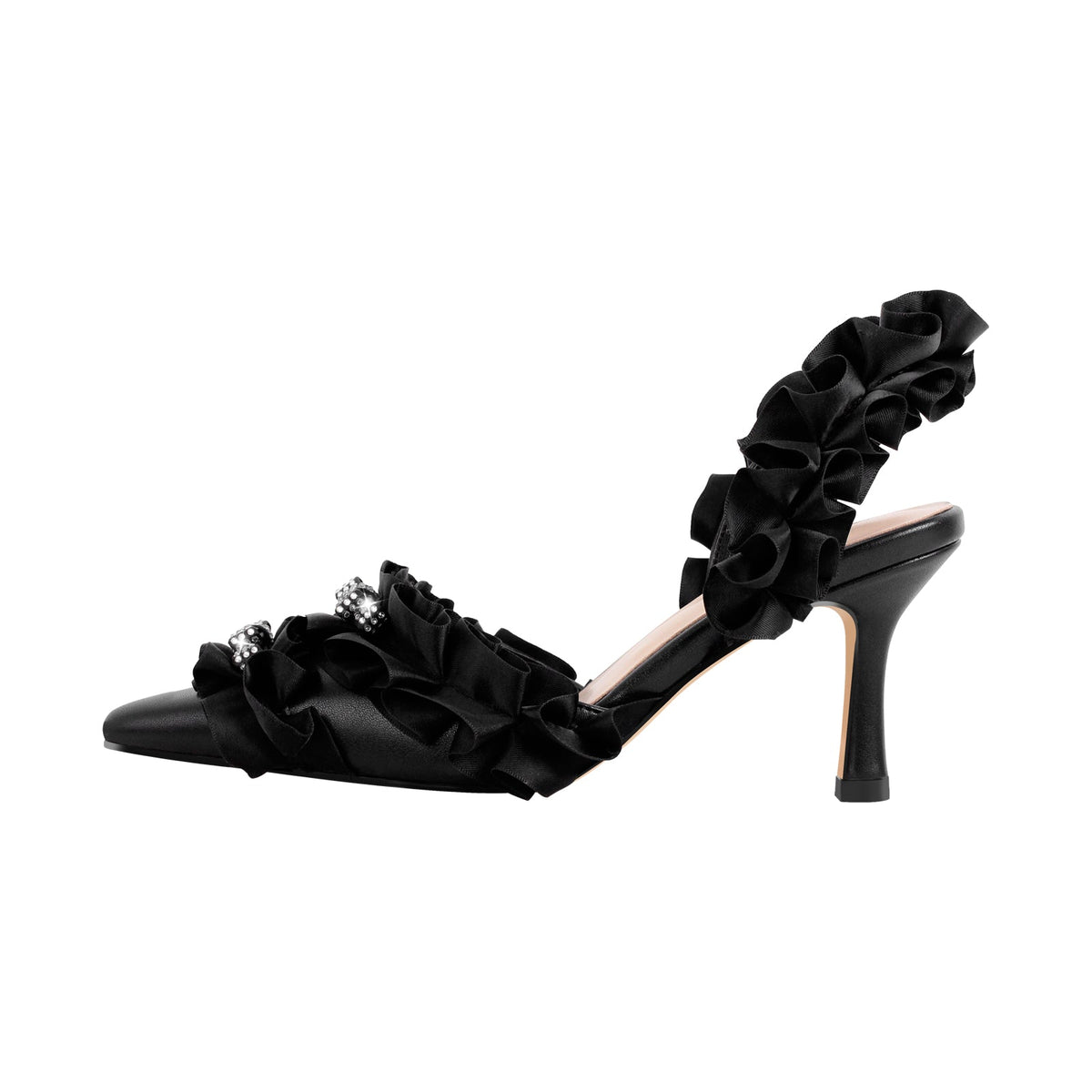 Rhinestone Strap Bow Pointed Toe Slingback Pumps - Onlymaker New