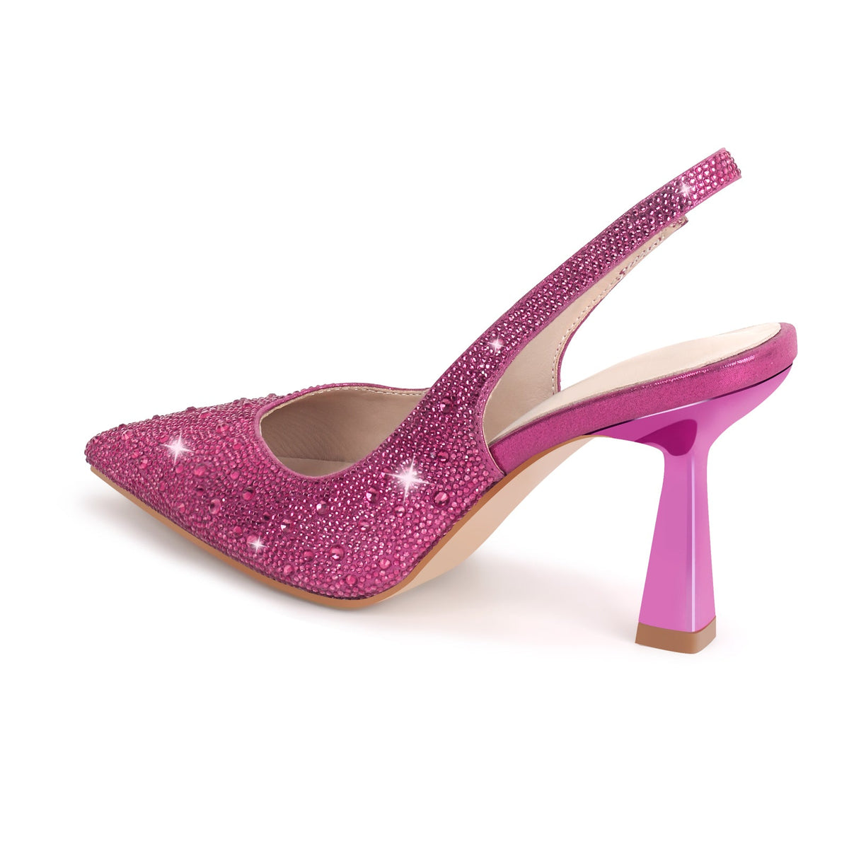 Pointed Toe Rhinestone Kitten Heel Slingback Pumps - Onlymaker Everyday