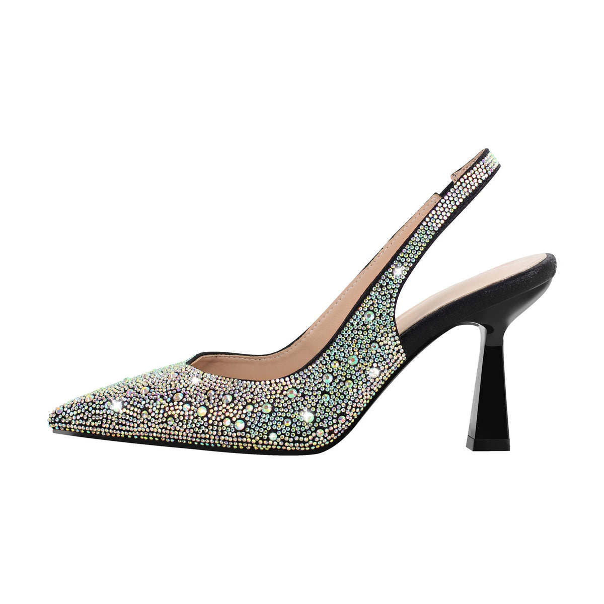 Pointed Toe Rhinestone Kitten Heel Slingback Pumps - Onlymaker Everyday
