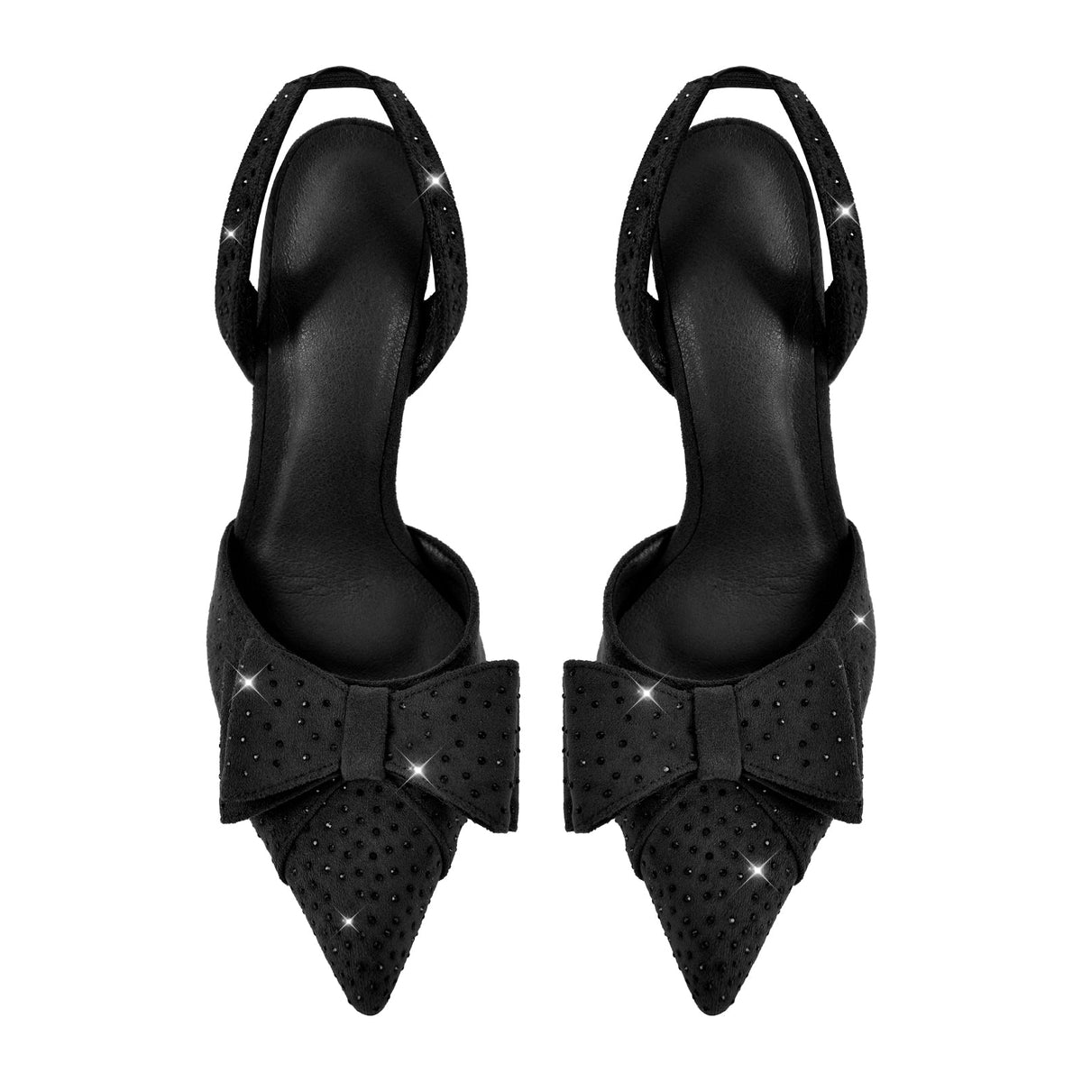 Suede Bow Rhinestone Slingback Stiletto Pumps - Onlymaker Great Value