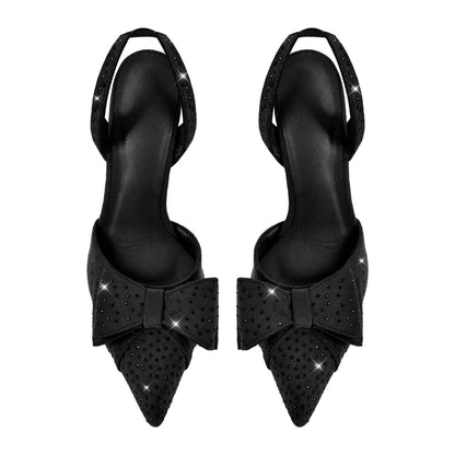 Suede Bow Rhinestone Slingback Stiletto Pumps - Onlymaker Great Value