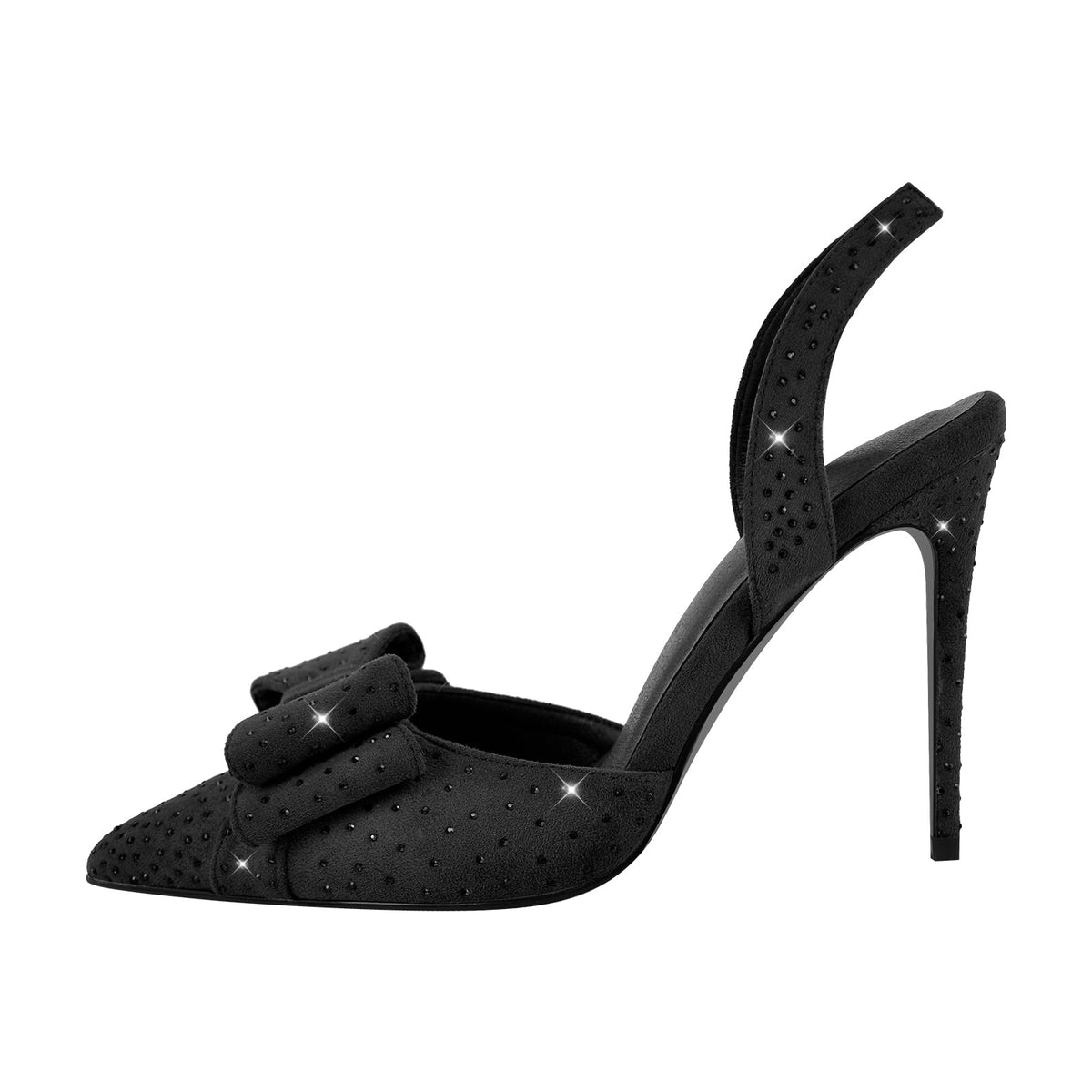 Suede Bow Rhinestone Slingback Stiletto Pumps - Onlymaker Great Value