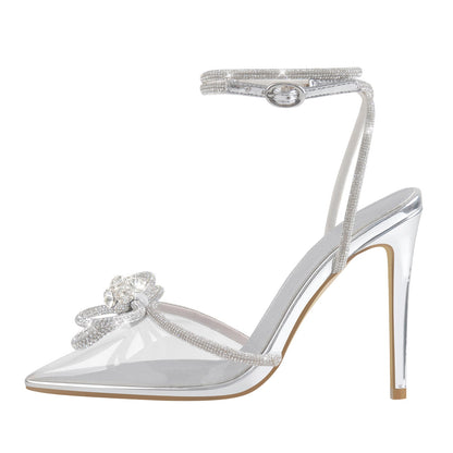 Rhinestone Bow Pointed Toe High Heel Pumps - Onlymaker Customer Favorite