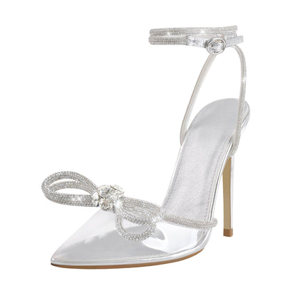 Rhinestone Bow Pointed Toe High Heel Pumps - Onlymaker Customer Favorite