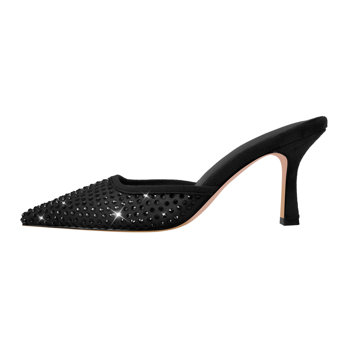 Pointed Toe Rhinestone Slip On Mules - Onlymaker Quality
