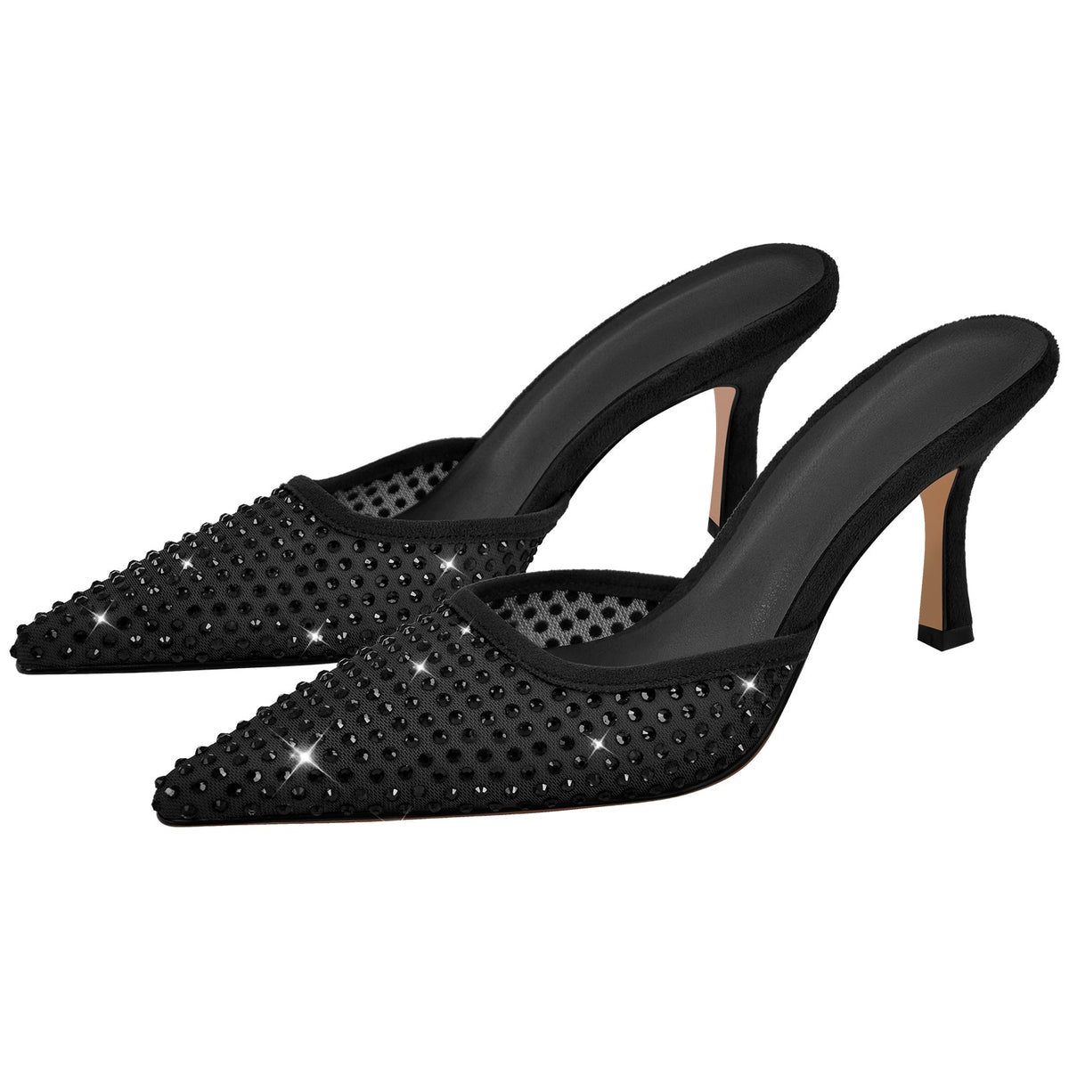 Pointed Toe Rhinestone Slip On Mules - Onlymaker Quality