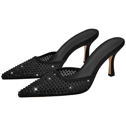 Pointed Toe Rhinestone Slip On Mules - Onlymaker Quality