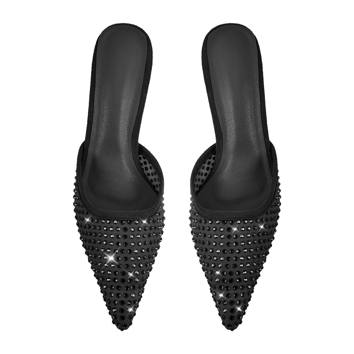 Pointed Toe Rhinestone Slip On Mules - Onlymaker Quality