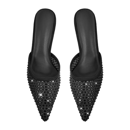 Pointed Toe Rhinestone Slip On Mules - Onlymaker Quality