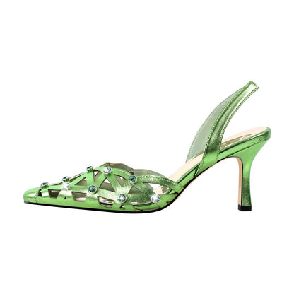 Pointed Toe Hollow Weave Slingback Pumps - Onlymaker Exclusive