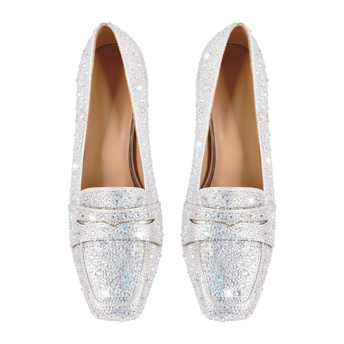 Silver Rhinestone Square Toe Chunky Heel Pumps - Onlymaker Quality