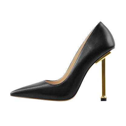 Matte Black High Metal Heels Stiletto Pumps - Onlymaker Smart Buy