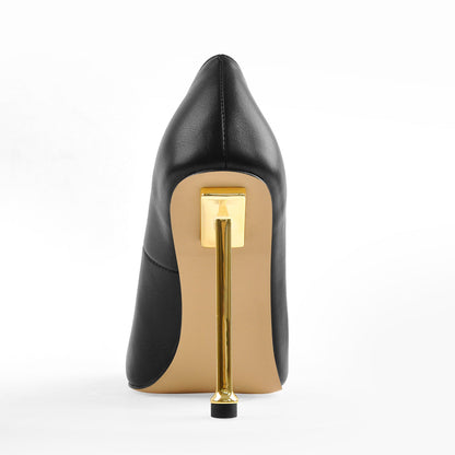Matte Black High Metal Heels Stiletto Pumps - Onlymaker Smart Buy